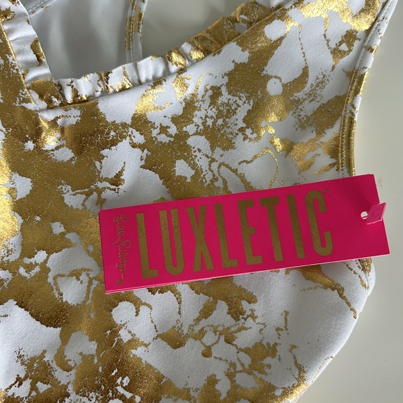 Lilly Pulitzer Gold Shoreline Foil LINDSAY SPORTS BRA Luxletic UPF50+ NWT - Picture 2 of 4